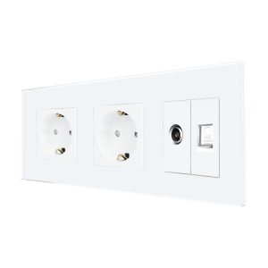 Priza Dubla Schuko + TV + Internet cu Rama Din Sticla LUXION