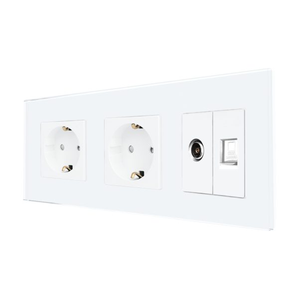 Priza Dubla Schuko + TV + Internet cu Rama Din Sticla LUXION