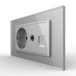 Priza Dubla Livolo cu Rama din Sticla 1 Priza Schuko+TV/internet, Standard Italian – Serie Noua