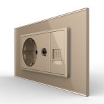 Priza Dubla Livolo cu Rama din Sticla 1 Priza Schuko+TV/internet, Standard Italian – Serie Noua
