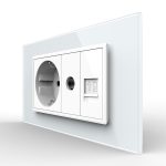 Priza Dubla Livolo cu Rama din Sticla 1 Priza Schuko+TV/internet, Standard Italian – Serie Noua