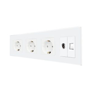 Priza Tripla Schuko + TV + Internet cu Rama Din Sticla LUXION
