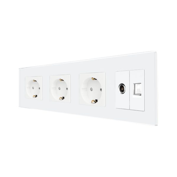 Priza Tripla Schuko + TV + Internet cu Rama Din Sticla LUXION