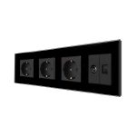 Priza Tripla Schuko + TV + Internet cu Rama Din Sticla LUXION