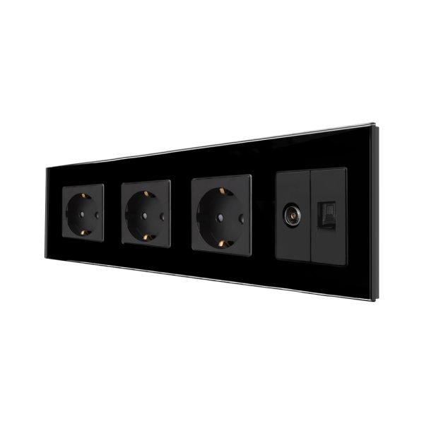 Priza Tripla Schuko + TV + Internet cu Rama Din Sticla LUXION