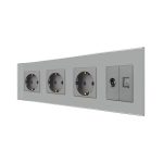 Priza Tripla Schuko + TV + Internet cu Rama Din Sticla LUXION