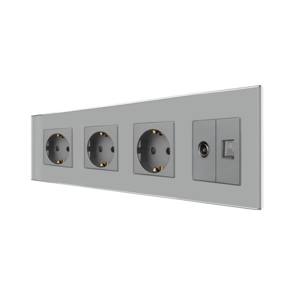 Priza Tripla Schuko + TV + Internet cu Rama Din Sticla LUXION