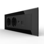 Priza Tripla cu Blank Livolo cu Rama din Sticla 2 Prize Schuko+TV/internet, Standard Italian – Serie Noua