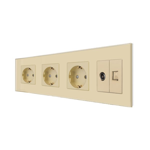 Priza Tripla Schuko + TV + Internet cu Rama Din Sticla LUXION