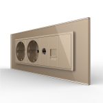 Priza Tripla cu Blank Livolo cu Rama din Sticla 2 Prize Schuko+TV/internet, Standard Italian – Serie Noua