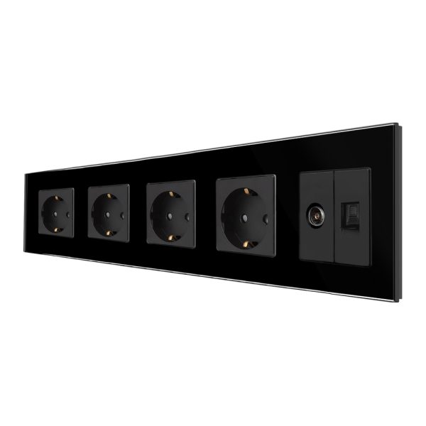 Priza Cvadrupla Schuko + TV + Internet cu Rama Din Sticla LUXION