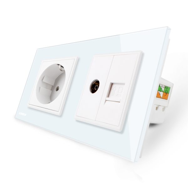 Priza dubla Livolo cu rama din sticla 1 priza Schuko+TV/internet