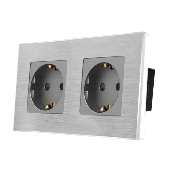 Priza Dubla LUXION cu rama din aluminiu