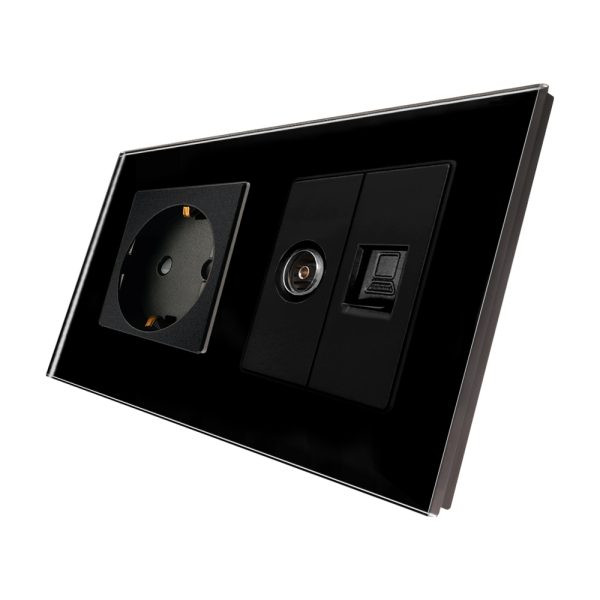 Priza Schuko + TV + Internet cu Rama Din Sticla LUXION