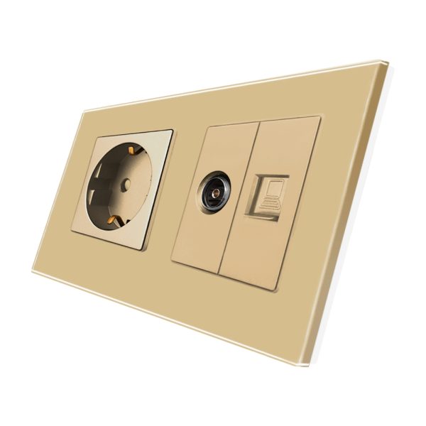 Priza Schuko + TV + Internet cu Rama Din Sticla LUXION