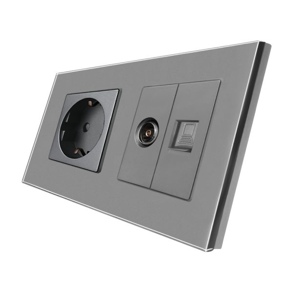 Priza Schuko + TV + Internet cu Rama Din Sticla LUXION