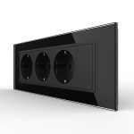 Priza tripla cu blank Livolo cu rama din sticla 6/7 module – standard Italian