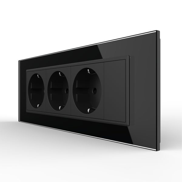 Priza tripla cu blank Livolo cu rama din sticla 6/7 module – standard Italian