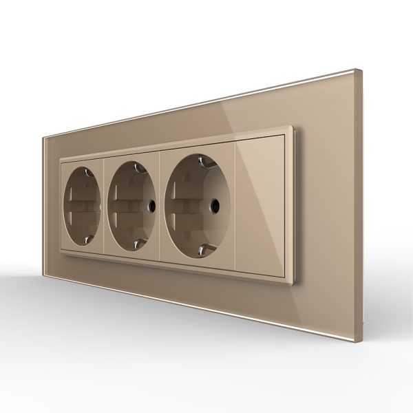 Priza tripla cu blank Livolo cu rama din sticla 6/7 module – standard Italian