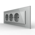 Priza tripla cu blank Livolo cu rama din sticla 6/7 module – standard Italian