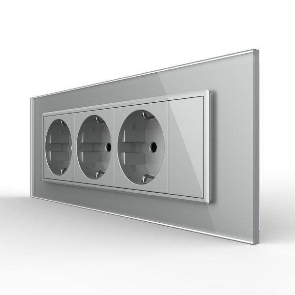 Priza tripla cu blank Livolo cu rama din sticla 6/7 module – standard Italian