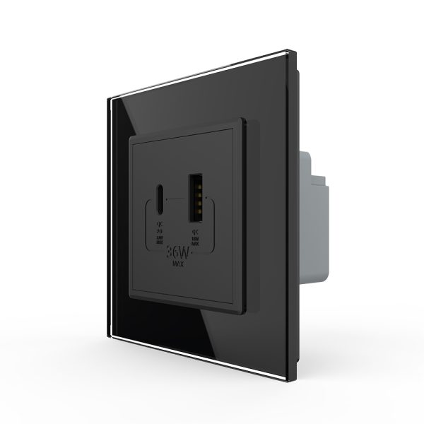Priza USB-A + USB-C cu Rama Din Sticla LIVOLO – Serie Noua