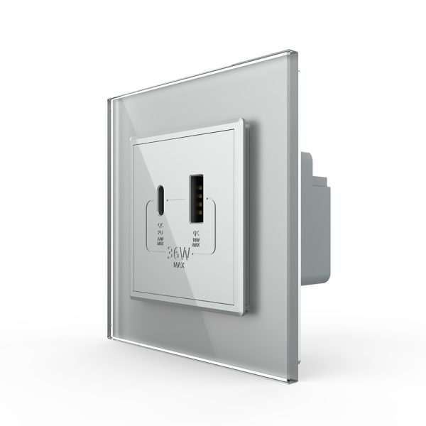 Priza USB-A + USB-C cu Rama Din Sticla LIVOLO – Serie Noua