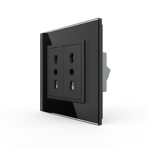 Priza dubla module inguste Livolo cu rama din sticla – standard german