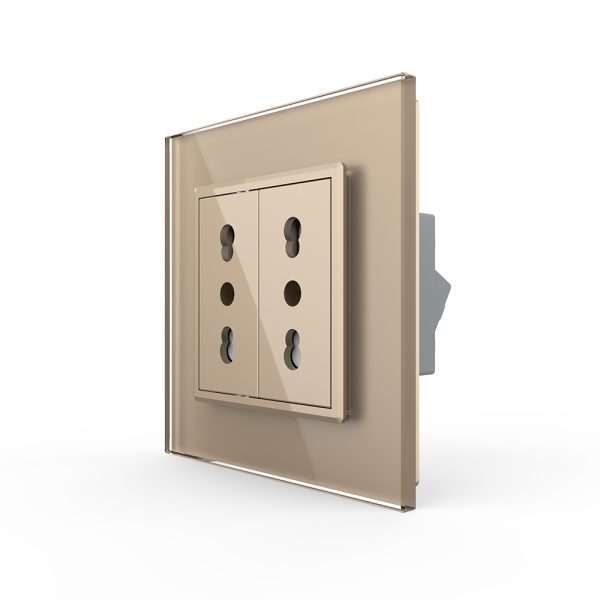 Priza dubla module inguste Livolo cu rama din sticla – standard german