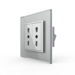 Priza dubla module inguste Livolo cu rama din sticla – standard german
