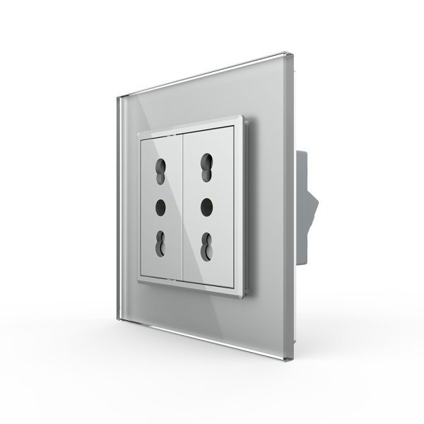 Priza dubla module inguste Livolo cu rama din sticla – standard german