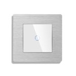 Intrerupator Simplu Cap Scara / Cruce cu Touch din Sticla si Rama de Aluminiu LUXION, RF433