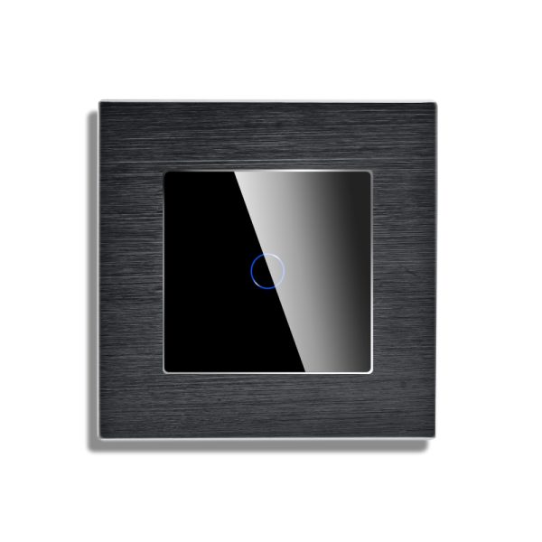 Intrerupator Simplu Cap Scara / Cruce cu Touch din Sticla si Rama de Aluminiu LUXION, RF433