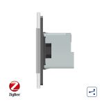 Intrerupator dublu cap scara / cap cruce, ZigBee + priza simpla Livolo ZigBee, rama din sticla, Control de pe telefon