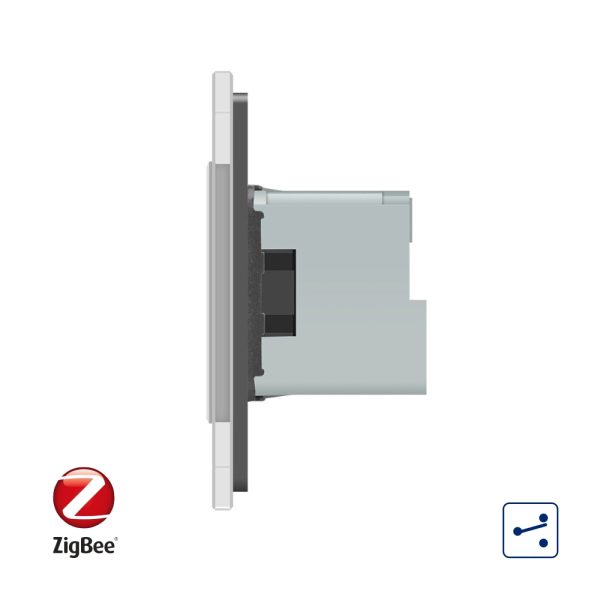 Intrerupator simplu cap scara / cap cruce ZigBee + priza simpla Livolo ZigBee, Rama din sticla, Control de pe telefon