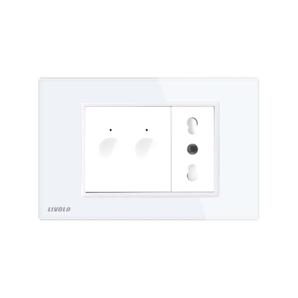 Intrerupator dublu + priza Livolo cu rama din sticla, Standard italian