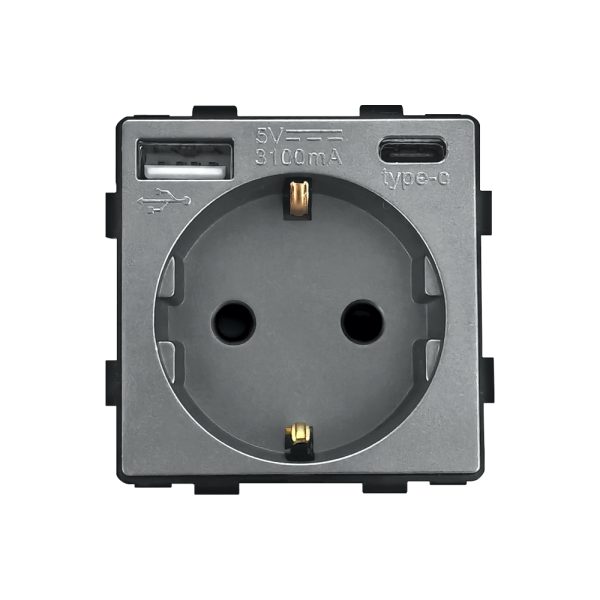 Modul Priza Simpla + USB-A + USB-C LUXION