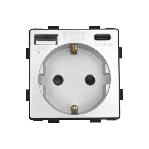Modul Priza Simpla + USB-A + USB-C LUXION