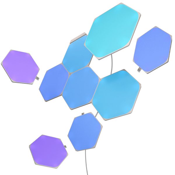 Kit 9 Panouri luminoase Nanoleaf Shapes Hexagons, 16 Milioane culori, Tehnologie LED RGBW, Cablu 2.5 m