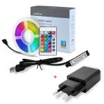 Pachet banda LED BroadLink + Adaptor, Lungime 3m, Aplicatie, Control vocal, Telecomanda
