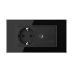 Priza Dubla Livolo cu Rama din Sticla 1 Priza Schuko+TV/internet, Standard Italian – Serie Noua