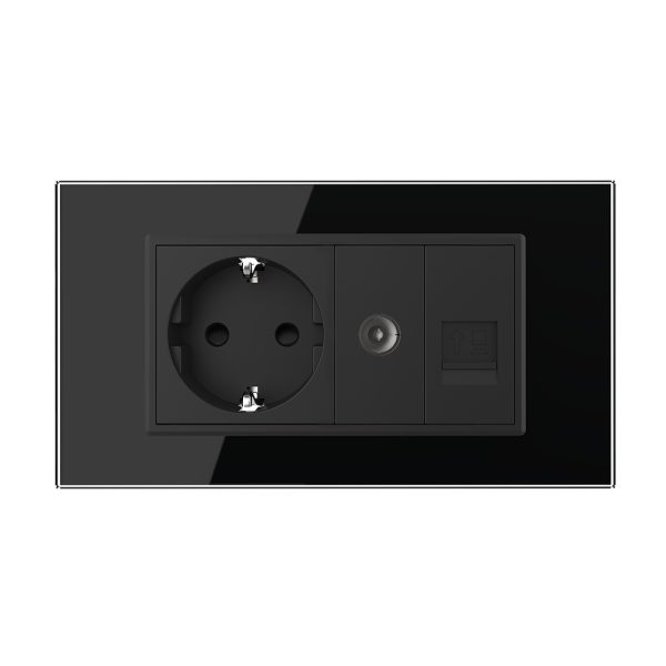 Priza Dubla Livolo cu Rama din Sticla 1 Priza Schuko+TV/internet, Standard Italian – Serie Noua
