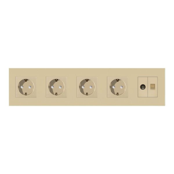 Priza Cvadrupla Schuko + TV + Internet cu Rama Din Sticla LUXION