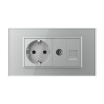 Priza Dubla Livolo cu Rama din Sticla 1 Priza Schuko+TV/internet, Standard Italian – Serie Noua
