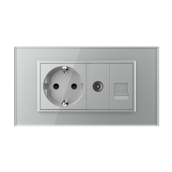 Priza Dubla Livolo cu Rama din Sticla 1 Priza Schuko+TV/internet, Standard Italian – Serie Noua