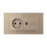 Priza Dubla Livolo cu Rama din Sticla 1 Priza Schuko+TV/internet, Standard Italian – Serie Noua