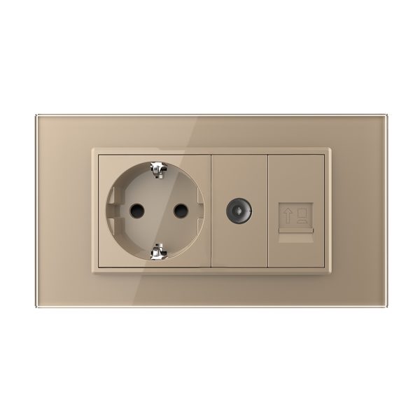 Priza Dubla Livolo cu Rama din Sticla 1 Priza Schuko+TV/internet, Standard Italian – Serie Noua