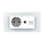 Priza Dubla Livolo cu Rama din Sticla 1 Priza Schuko+TV/internet, Standard Italian – Serie Noua