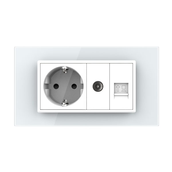 Priza Dubla Livolo cu Rama din Sticla 1 Priza Schuko+TV/internet, Standard Italian – Serie Noua