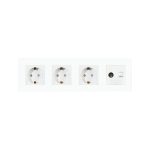Priza Tripla Schuko + TV + Internet cu Rama Din Sticla LUXION